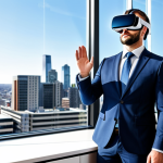 Tech-Savvy Real Estate Agent**

A professional real estate agent, fully clothed in a modern business suit, is using a VR headset to showcase a property to a client in a bright, contemporary office. The office features large windows with a cityscape view. Safe for work, appropriate content, perfect anatomy, natural proportions, high-quality rendering, professional, modest.

**