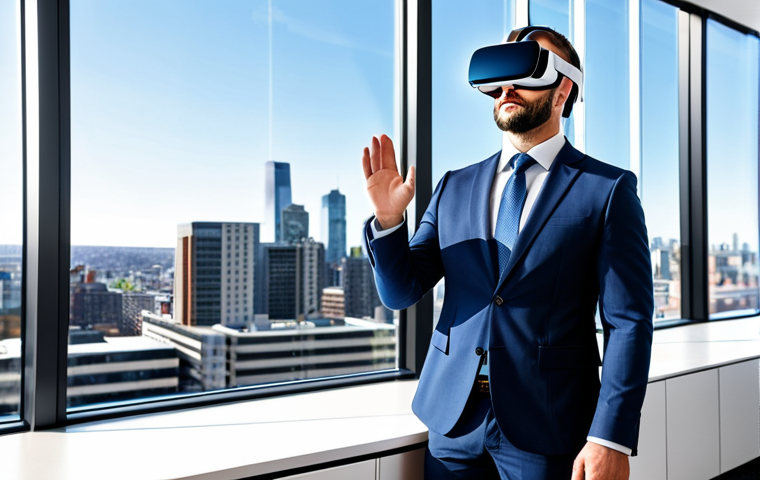 Tech-Savvy Real Estate Agent**

A professional real estate agent, fully clothed in a modern business suit, is using a VR headset to showcase a property to a client in a bright, contemporary office. The office features large windows with a cityscape view. Safe for work, appropriate content, perfect anatomy, natural proportions, high-quality rendering, professional, modest.

**