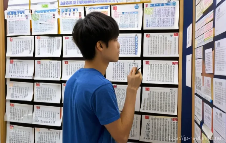 공인중개사 시험 준비를 위한 포스터 활용 - **Prompt:** A focused Japanese university student, dressed casually in a modest t-shirt and jeans (n...