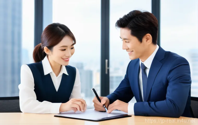 공인중개사 부동산 계약 기술 공유 - **Electronic Contract Signing for Real Estate in a Modern Japanese Office**
    *   **Description:**...