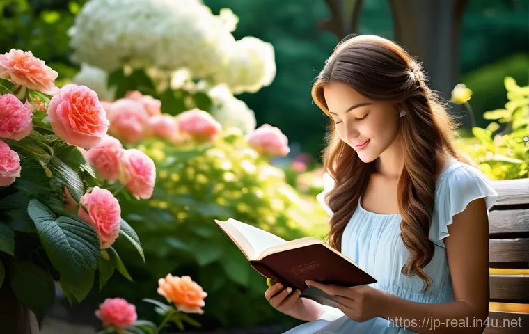 공인중개사 자격증 취득 후 창업 성공 스토리 - **Prompt 1: Serene Garden Reading**
    A young woman with long, flowing brown hair, wearing a styli...