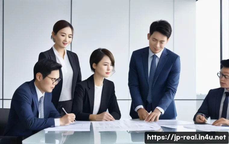 공인중개사와 부동산 관련 직업군의 상호 관계 - **Prompt 1: Collaborative Real Estate Professionals**
    "A group of diverse Japanese real estate p...