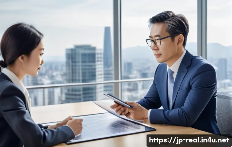 공인중개사 자격증 활용 해외 사례 연구 - A professional Japanese real estate appraiser in business attire, confidently discussing property va...