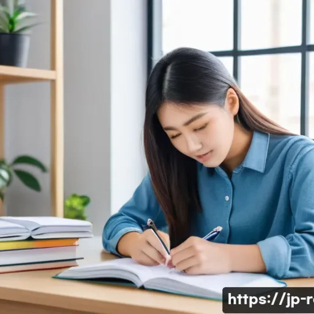 공인중개사 시험 대비 자료 분석과 활용 사례 - A focused Japanese student studying for the certified real estate transaction agent exam, sitting at...