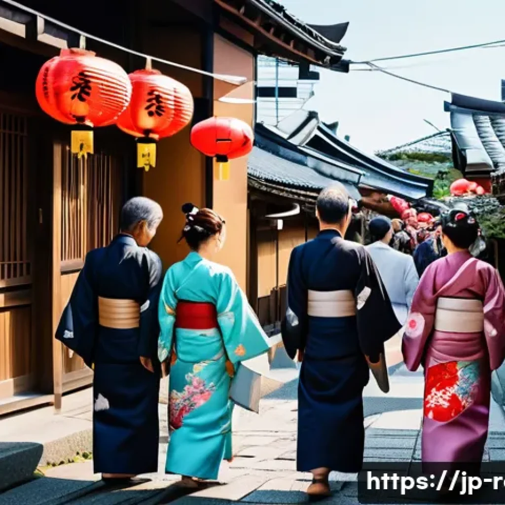 공인중개사 자격증 취득 후 지역 부동산 시장에서의 성공 사례 - A vibrant Japanese local festival scene in a traditional old town street, with people wearing colorf...