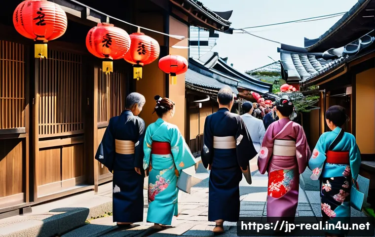공인중개사 자격증 취득 후 지역 부동산 시장에서의 성공 사례 - A vibrant Japanese local festival scene in a traditional old town street, with people wearing colorf...