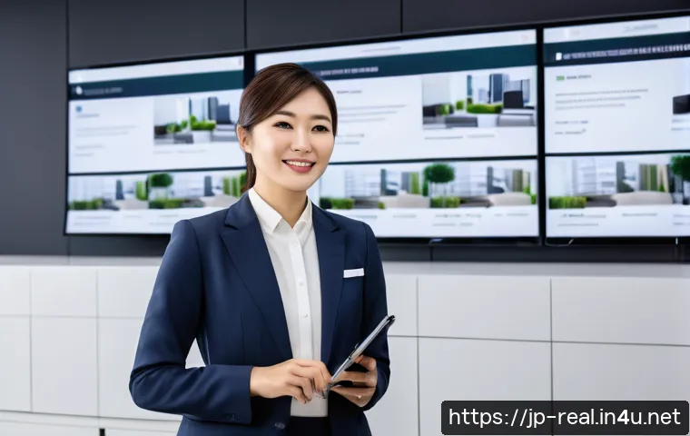 공인중개사 자격증과 취업 연결성 - A professional Japanese real estate agent in modern business attire, confidently explaining property...