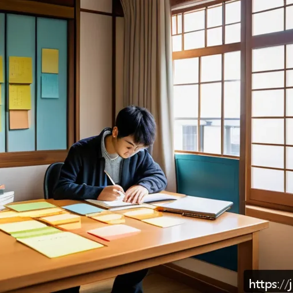 공인중개사 시험 관련 온라인 강의 플랫폼 - A modern Japanese study room with a focused young adult studying efficiently for the Certified Real ...