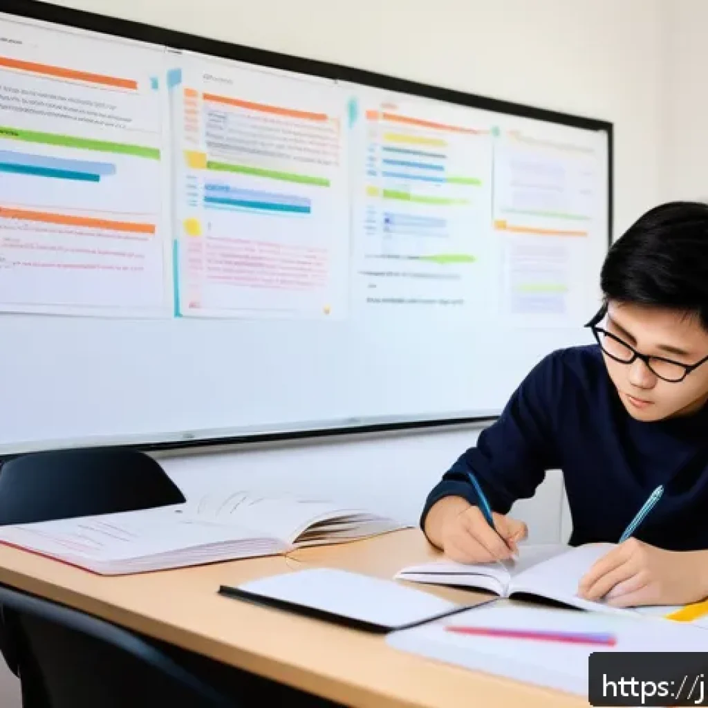 공인중개사 시험을 위한 추천 참고 서적 - A focused Japanese student studying at a modern, minimalist home desk, surrounded by organized study...