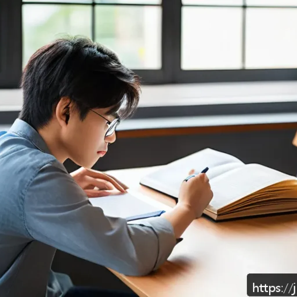 공인중개사 시험 대비 최신 기법 연구 - A modern Japanese study room scene during early morning, with a focused young Japanese person in cas...