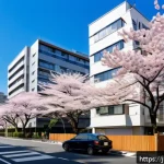 공인중개사 부동산 자문 사례 및 리뷰 - A modern Japanese urban residential scene showing a newly renovated condominium building in a popula...