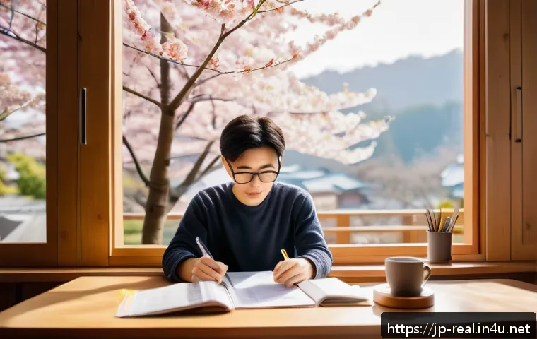공인중개사 시험 준비를 위한 최적 학습법 - A focused Japanese adult student studying for the Certified Real Estate Appraiser exam in a modern, ...