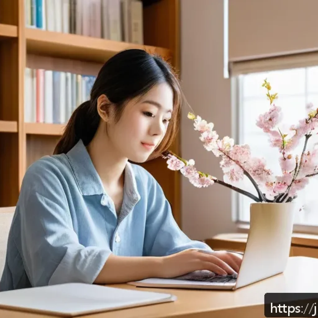 공인중개사 시험 관련 정부 지원 정보 - A modern Japanese study room scene with a young Japanese adult student sitting at a clean desk, usin...