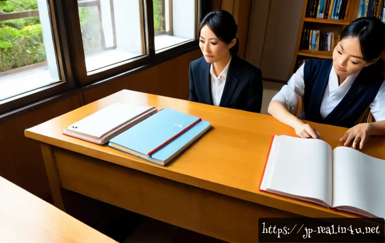 공인중개사 시험 대비 스터디 그룹 만들기 - Photorealistic Japanese adult study group preparing for a real estate licensing exam, four focused l...